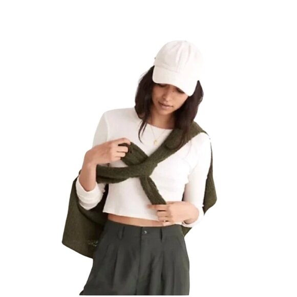 Madewell Fine‎ Ribbed Supercrop Crewneck Ivory Long-Sleeve Tee Size Medium - Picture 10 of 10